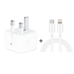 A2344 20W PD 3.0 타입-C / USB-C 접이식 여행용 충전기 + USB-C / 타입-C to 8핀 고속 충전 데이터 케이블 세트, UK 플러그, 길이: 2m, 20W 8핀 길이: 2m