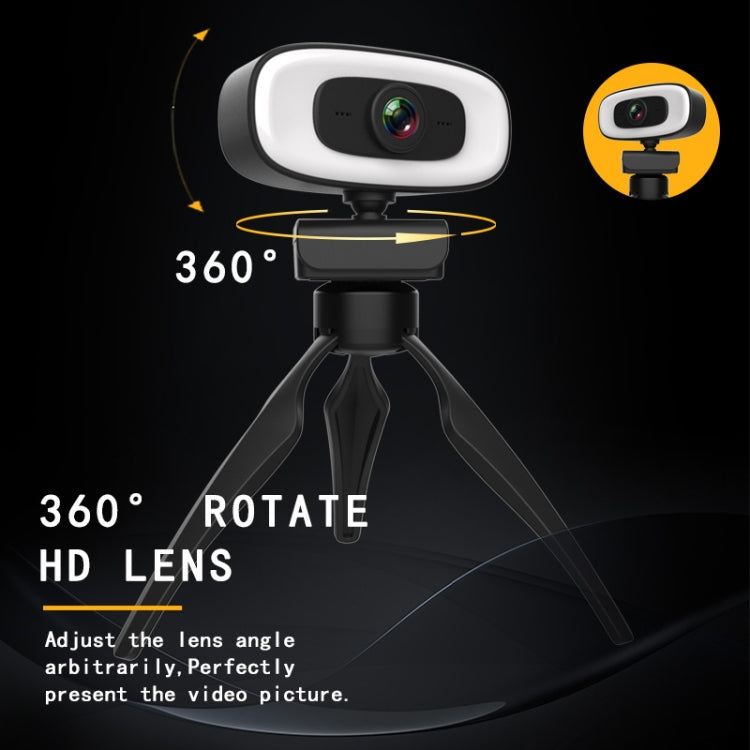 C10 2K HD 왜곡 없는 360도 회전 3단계 보조 조명 USB 드라이버 필요 없는 웹캠, 내장 사운드 선명한 마이크 포함