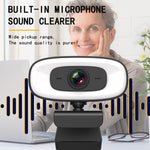 C10 2K HD 왜곡 없는 360도 회전 3단계 보조 조명 USB 드라이버 필요 없는 웹캠, 내장 사운드 선명한 마이크 포함