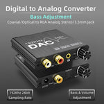 디지털-아날로그 오디오 컨버터 스테레오 추출기 DAC 앰프 광학 SPDIF 192Khz 24비트
