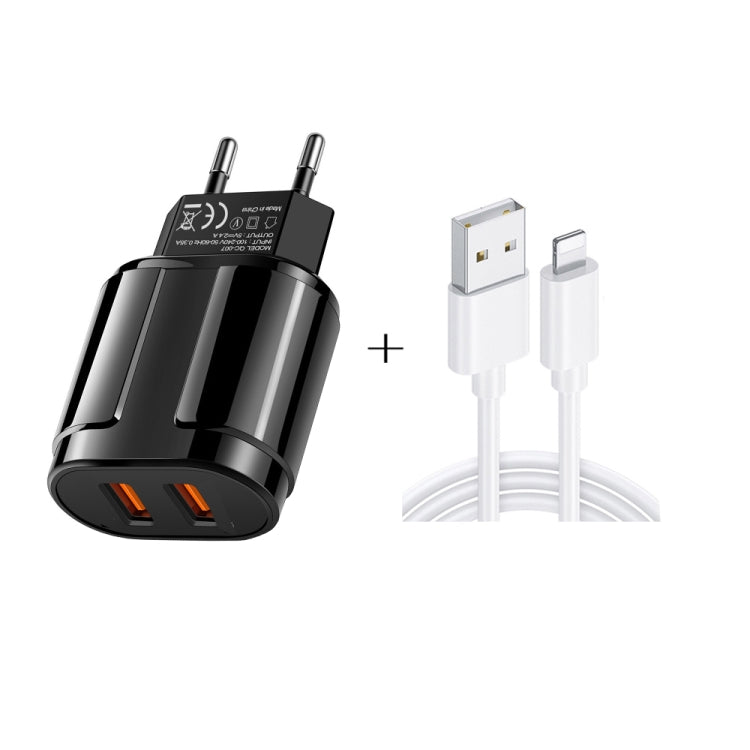듀얼 USB 휴대용 여행용 충전기 + 1미터 USB to 8핀 데이터 케이블, EU 플러그