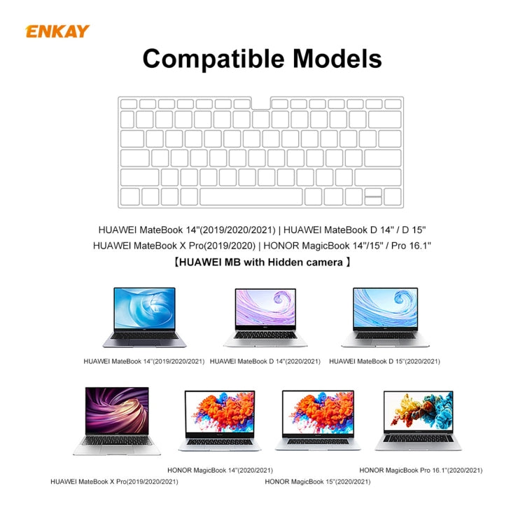 ENKAY 울트라씬 소프트 TPU 키보드 보호 필름, 미국 버전, Huawei MateBook 14인치용, Honor MagicBook 14 / 15용, Huawei MateBook D 14인치 / D 15.6인치용, Honor MagicBook Pro용, Huawei MateBook X Pro (2019 / 2020)용