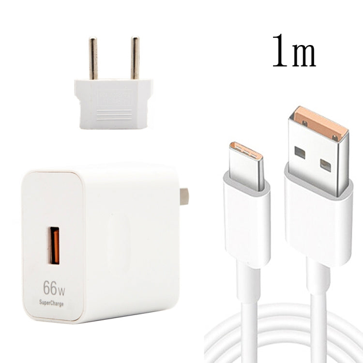 66W USB 고속 충전 여행용 충전기 EU 플러그 변환 헤드 포함 + 6A USB to Type-C 플래시 충전 데이터 케이블, EU 플러그, EU 플러그(1m), EU 플러그(1.5m), EU 플러그(2m)