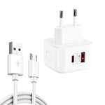 YSY-6087PD 20W PD3.0 + QC3.0 듀얼 고속 충전 여행용 충전기 USB to Micro USB 데이터 케이블 포함, EU 플러그, US 플러그, UK 플러그