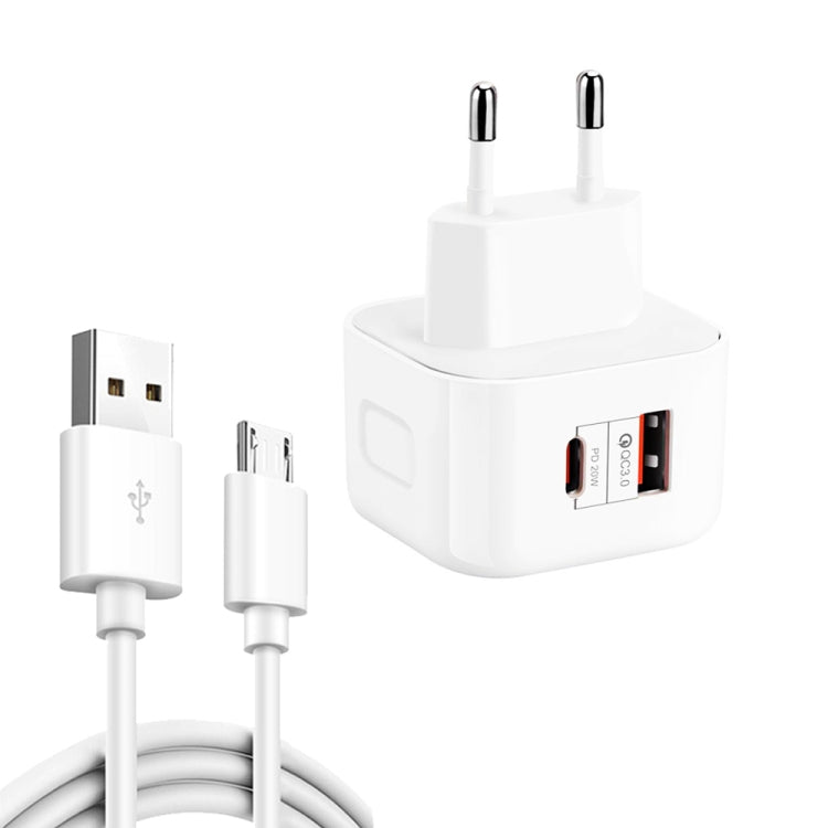 YSY-6087PD 20W PD3.0 + QC3.0 듀얼 고속 충전 여행용 충전기 USB to Micro USB 데이터 케이블 포함, EU 플러그, US 플러그, UK 플러그