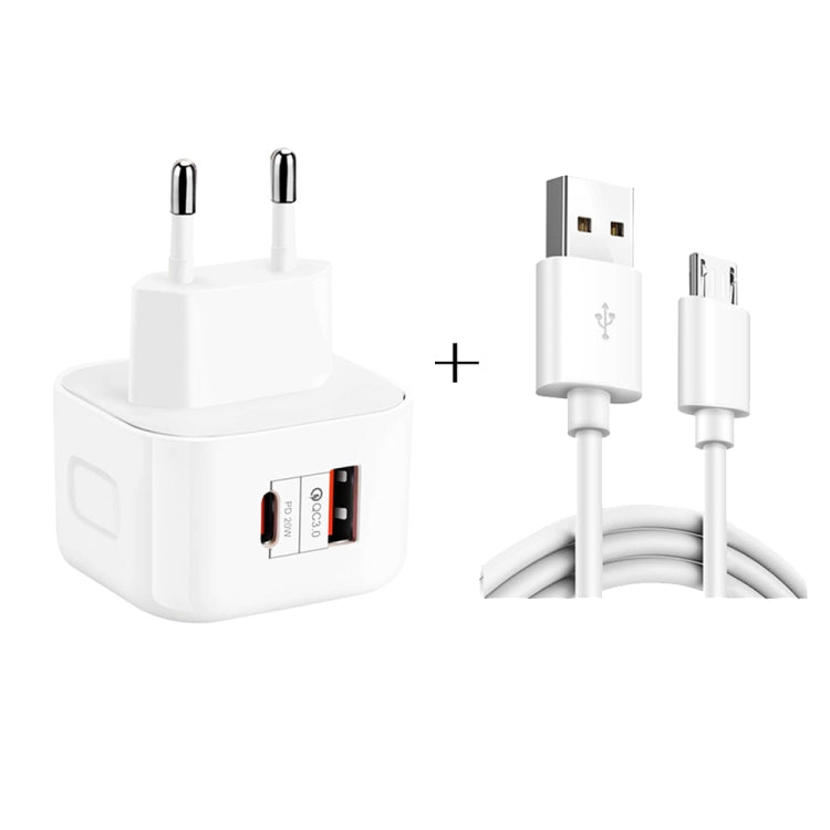YSY-6087PD 20W PD3.0 + QC3.0 듀얼 고속 충전 여행용 충전기 USB to Micro USB 데이터 케이블 포함, EU 플러그, US 플러그, UK 플러그