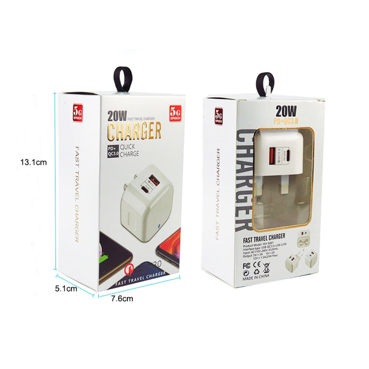 YSY-6087PD 20W PD3.0 + QC3.0 듀얼 고속 충전 여행용 충전기 USB to Micro USB 데이터 케이블 포함, EU 플러그, US 플러그, UK 플러그