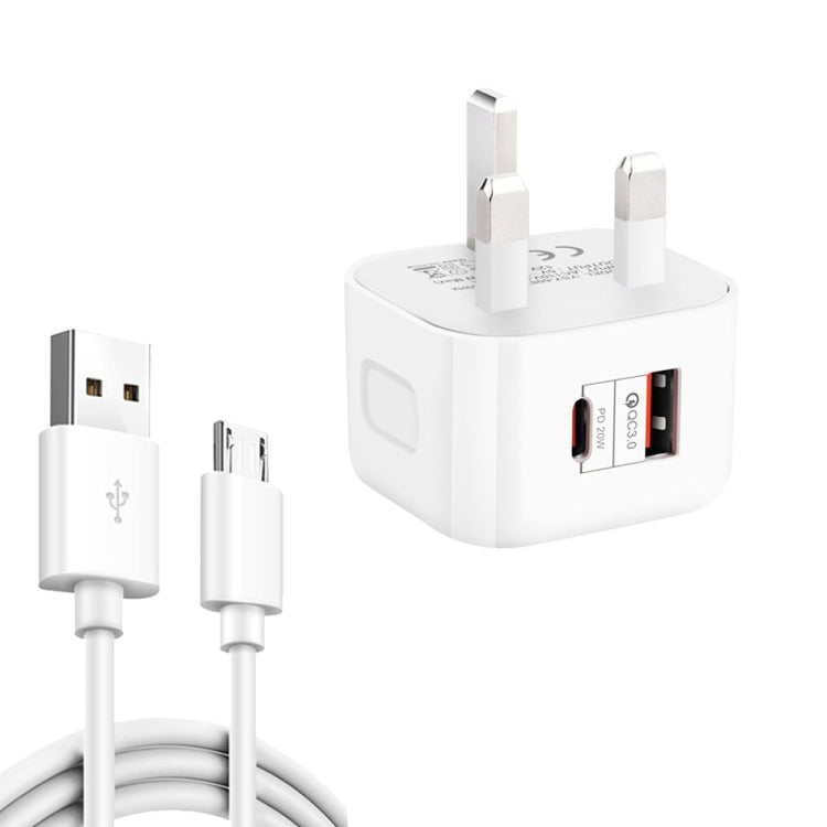 YSY-6087PD 20W PD3.0 + QC3.0 듀얼 고속 충전 여행용 충전기 USB to Micro USB 데이터 케이블 포함, EU 플러그, US 플러그, UK 플러그