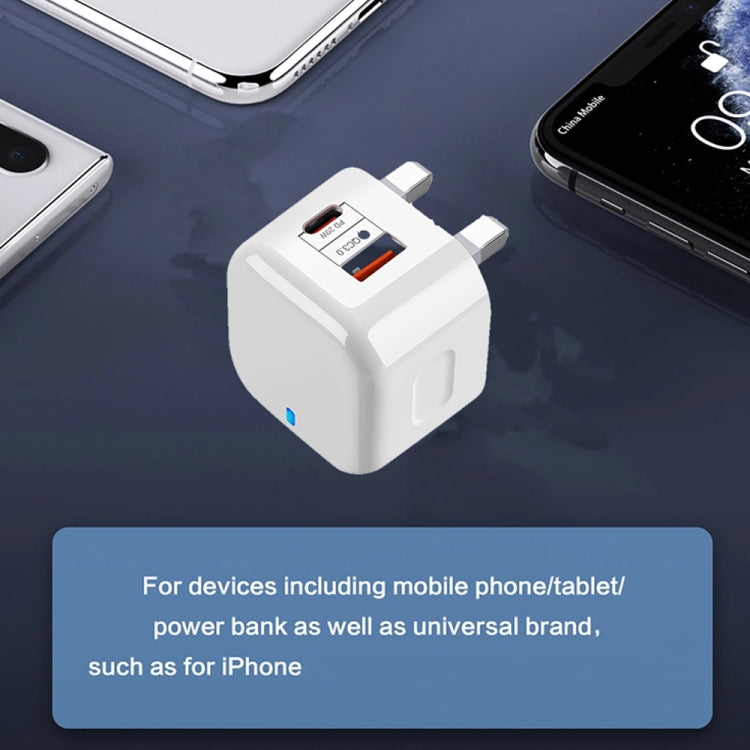 YSY-6087PD 20W PD3.0 + QC3.0 Dual Fast Charge Travel Charger with USB to Type-C Data Cable, EU Plug, US Plug, UK Plug