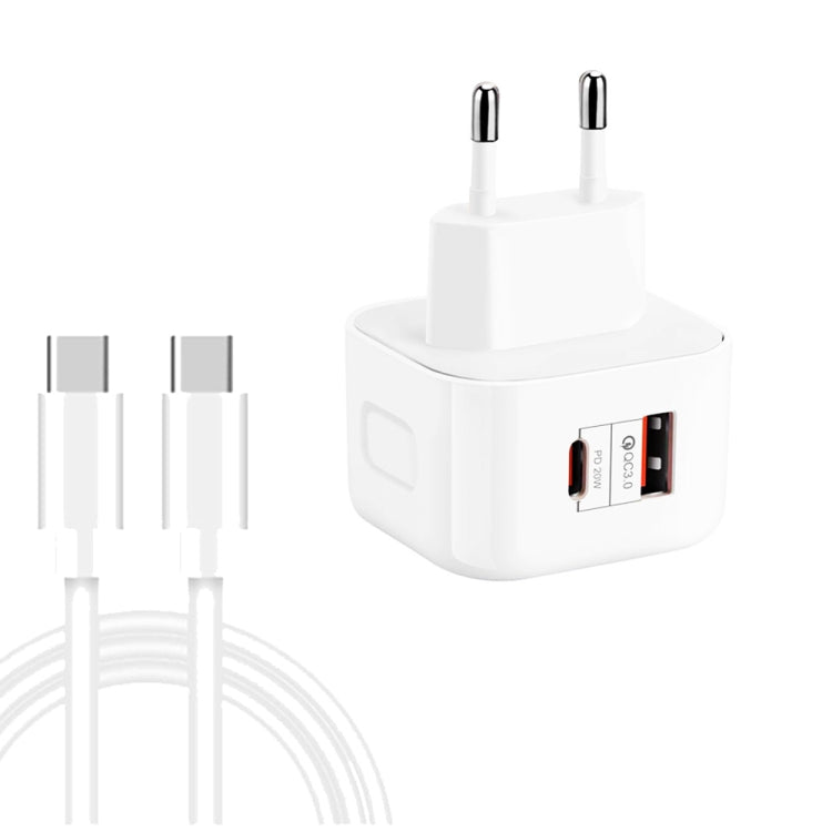YSY-6087PD 20W PD3.0 + QC3.0 듀얼 고속 충전 여행용 충전기 Type-C to Type-C 데이터 케이블 포함, EU 플러그, US 플러그, UK 플러그