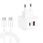 YSY-6087PD 20W PD3.0 + QC3.0 듀얼 고속 충전 여행용 충전기 Type-C to Type-C 데이터 케이블 포함, EU 플러그, US 플러그, UK 플러그