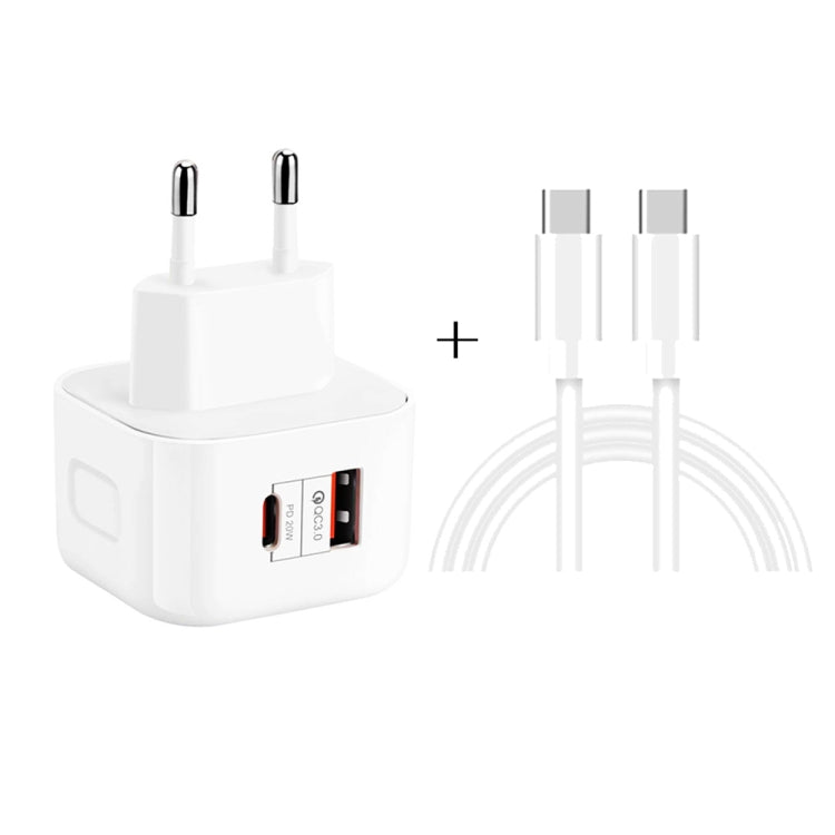 YSY-6087PD 20W PD3.0 + QC3.0 듀얼 고속 충전 여행용 충전기 Type-C to Type-C 데이터 케이블 포함, EU 플러그, US 플러그, UK 플러그