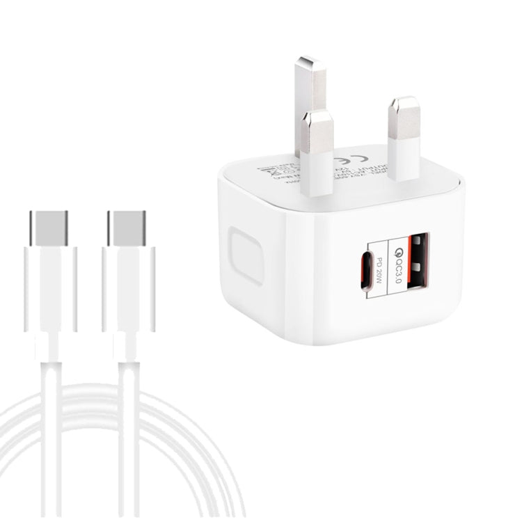 YSY-6087PD 20W PD3.0 + QC3.0 듀얼 고속 충전 여행용 충전기 Type-C to Type-C 데이터 케이블 포함, EU 플러그, US 플러그, UK 플러그