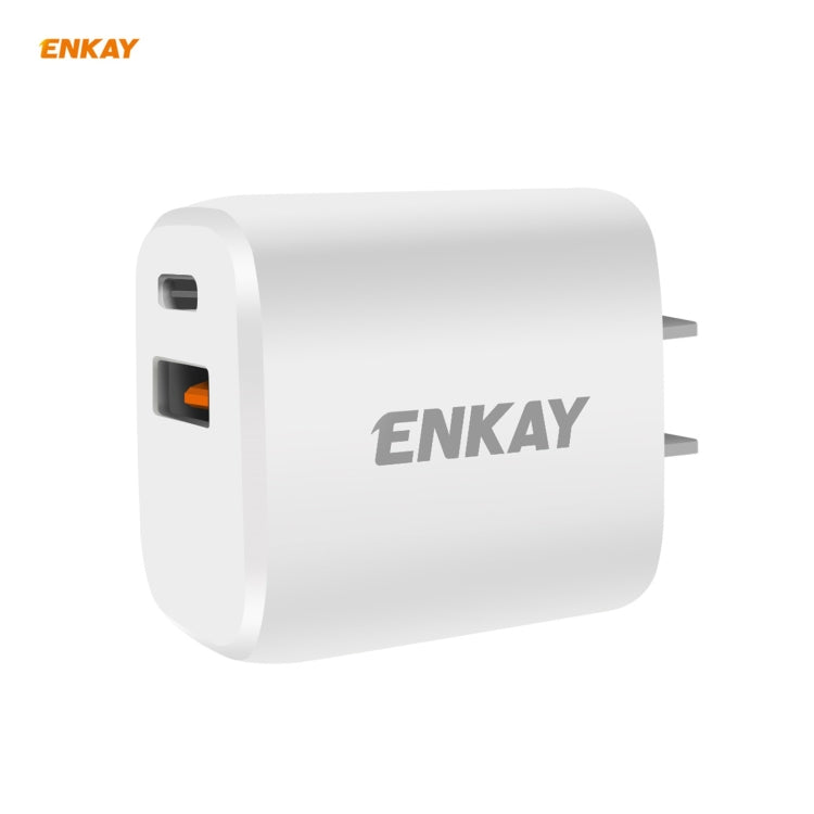 ENKAY Hat-Prince U090 20W PD + QC 3.0 휴대용 듀얼 포트 고속 충전 여행용 충전기 전원 어댑터, US 플러그