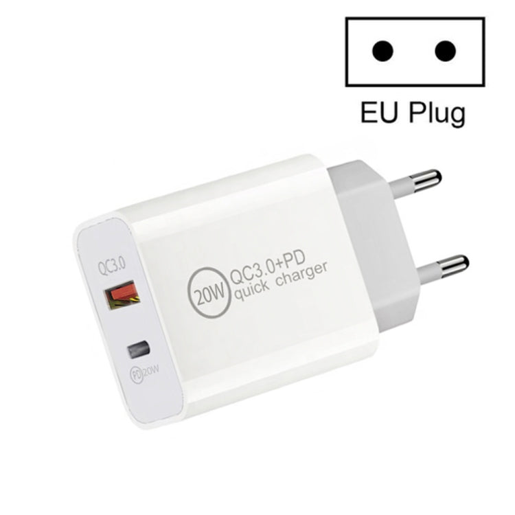 듀얼 고속 충전 20W PD3.0+QC 3.0 인터페이스 여행용 충전기 아이폰, 화웨이, 삼성, 샤오미용, EU 플러그, US 플러그, AU 플러그