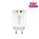 듀얼 고속 충전 20W PD3.0+QC 3.0 인터페이스 여행용 충전기 아이폰, 화웨이, 삼성, 샤오미용, EU 플러그, US 플러그, AU 플러그