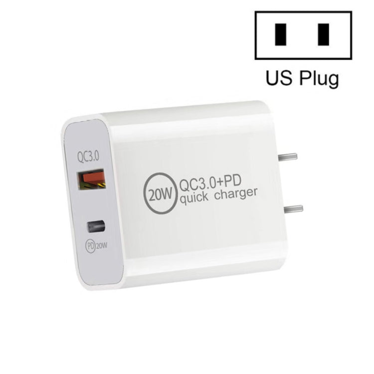 듀얼 고속 충전 20W PD3.0+QC 3.0 인터페이스 여행용 충전기 아이폰, 화웨이, 삼성, 샤오미용, EU 플러그, US 플러그, AU 플러그
