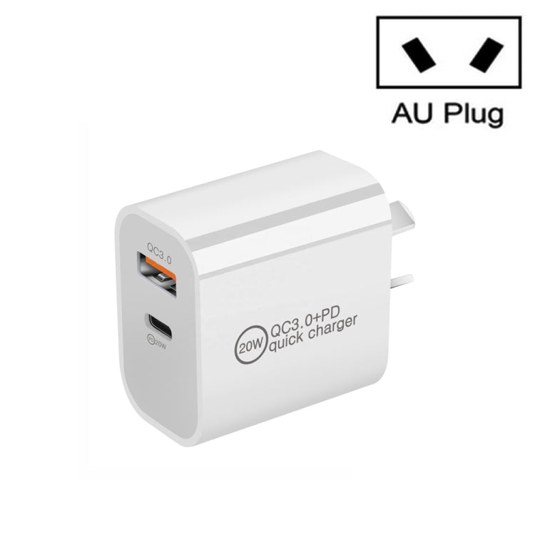 듀얼 고속 충전 20W PD3.0+QC 3.0 인터페이스 여행용 충전기 아이폰, 화웨이, 삼성, 샤오미용, EU 플러그, US 플러그, AU 플러그