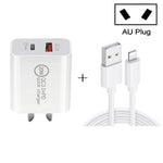 20W PD Type-C + QC 3.0 USB 인터페이스 고속 충전 여행용 충전기 USB to 8핀 고속 충전 데이터 케이블 포함, EU 플러그, US 플러그, AU 플러그