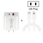 20W PD Type-C + QC 3.0 USB 인터페이스 고속 충전 여행용 충전기 USB-C / Type-C to 8핀 고속 충전 데이터 케이블 포함, EU 플러그, US 플러그, AU 플러그