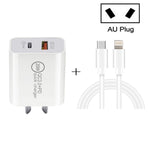 20W PD Type-C + QC 3.0 USB 인터페이스 고속 충전 여행용 충전기 USB-C / Type-C to 8핀 고속 충전 데이터 케이블 포함, EU 플러그, US 플러그, AU 플러그