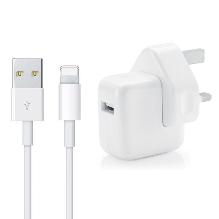 12W USB 충전기 + USB to 8핀 데이터 케이블 iPad / iPhone / iPod 시리즈용, UK 플러그