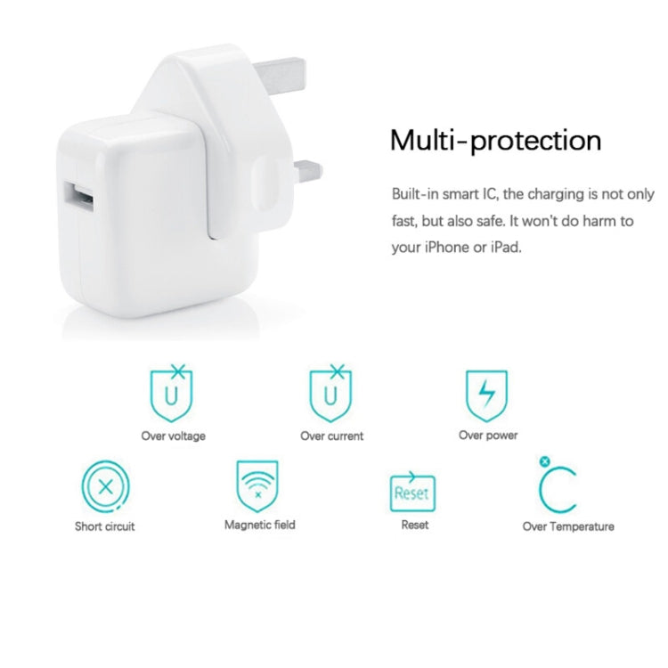 12W USB 충전기 + USB to 8핀 데이터 케이블 iPad / iPhone / iPod 시리즈용, UK 플러그