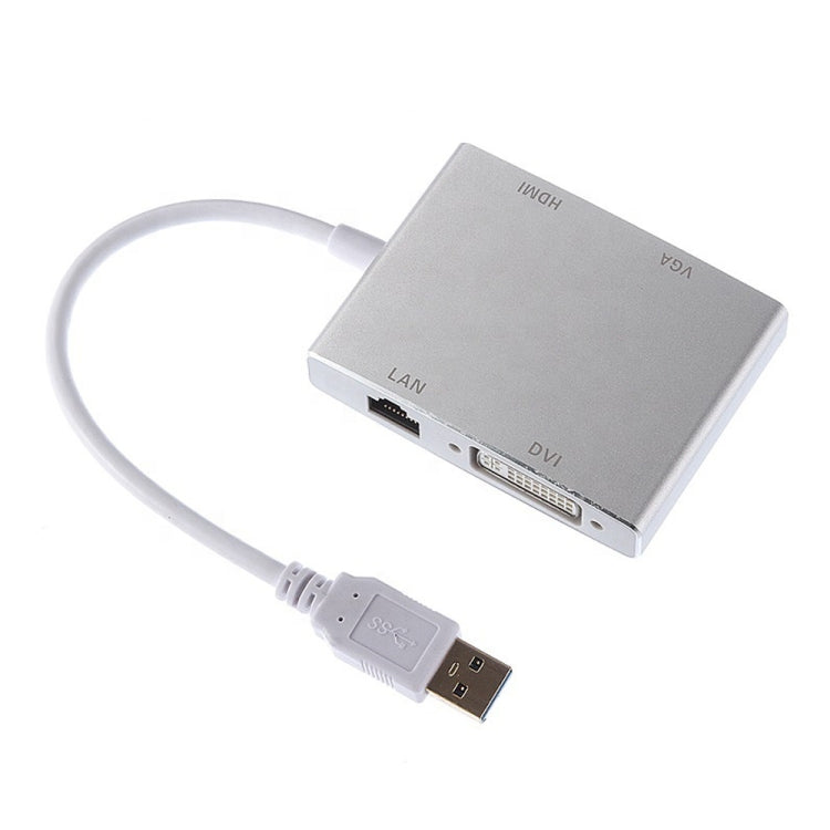 WS-03 4-in-1 USB 3.0 to VGA + HDMI + DVI + RJ45 네트워크 카드 이더넷 변환기