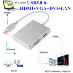 WS-03 4-in-1 USB 3.0 to VGA + HDMI + DVI + RJ45 네트워크 카드 이더넷 변환기