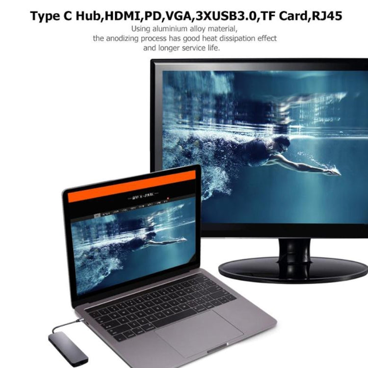 WS-11 8-in-1 Type-C to HDMI + VGA + SD + TF + RJ45 + PD + 2 x USB3.0 허브 어댑터 변환기