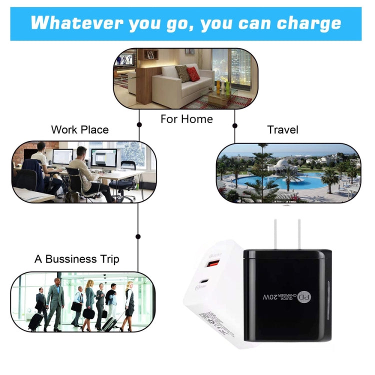 TE-PD01 PD 20W + QC3.0 USB 듀얼 포트 고속 충전기 표시등 포함, US 플러그, US 플러그