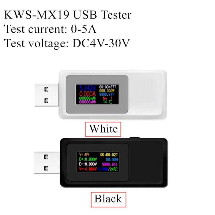 Keweisi KWS-MX19 USB 테스터 DC 4V-30V 0-5A 전류 전압 감지기, KWS-MX19