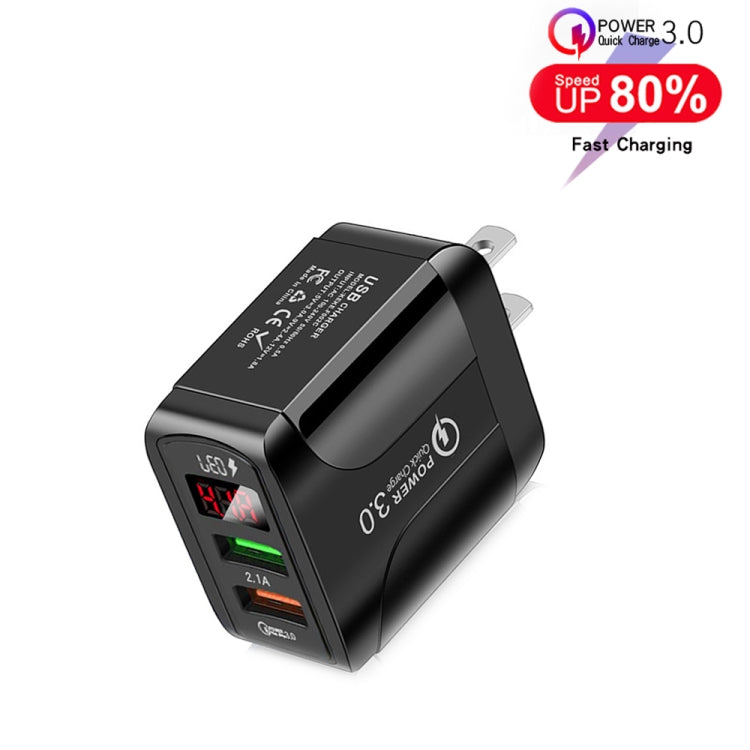 F002C QC3.0 USB + USB 2.0 고속 충전기 LED 디지털 디스플레이 탑재 휴대폰 및 태블릿용, US 플러그
