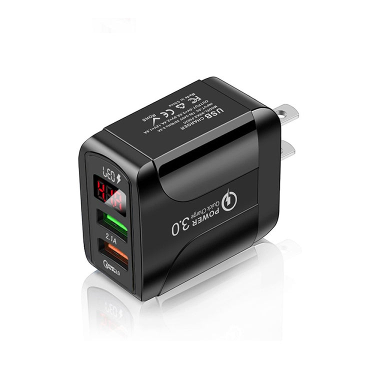F002C QC3.0 USB + USB 2.0 고속 충전기 LED 디지털 디스플레이 탑재 휴대폰 및 태블릿용, US 플러그