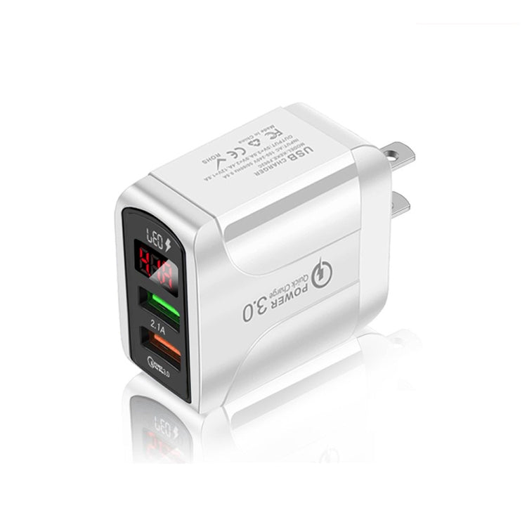 F002C QC3.0 USB + USB 2.0 고속 충전기 LED 디지털 디스플레이 탑재 휴대폰 및 태블릿용, US 플러그