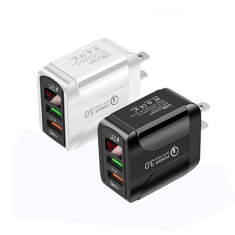 F002C QC3.0 USB + USB 2.0 고속 충전기 LED 디지털 디스플레이 탑재 휴대폰 및 태블릿용, US 플러그