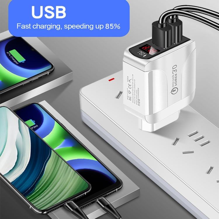 F002C QC3.0 USB + USB 2.0 고속 충전기 LED 디지털 디스플레이 탑재 휴대폰 및 태블릿용, US 플러그