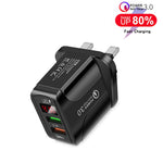 F002C QC3.0 USB + USB 2.0 고속 충전기 LED 디지털 디스플레이 탑재 휴대폰 및 태블릿용, UK 플러그