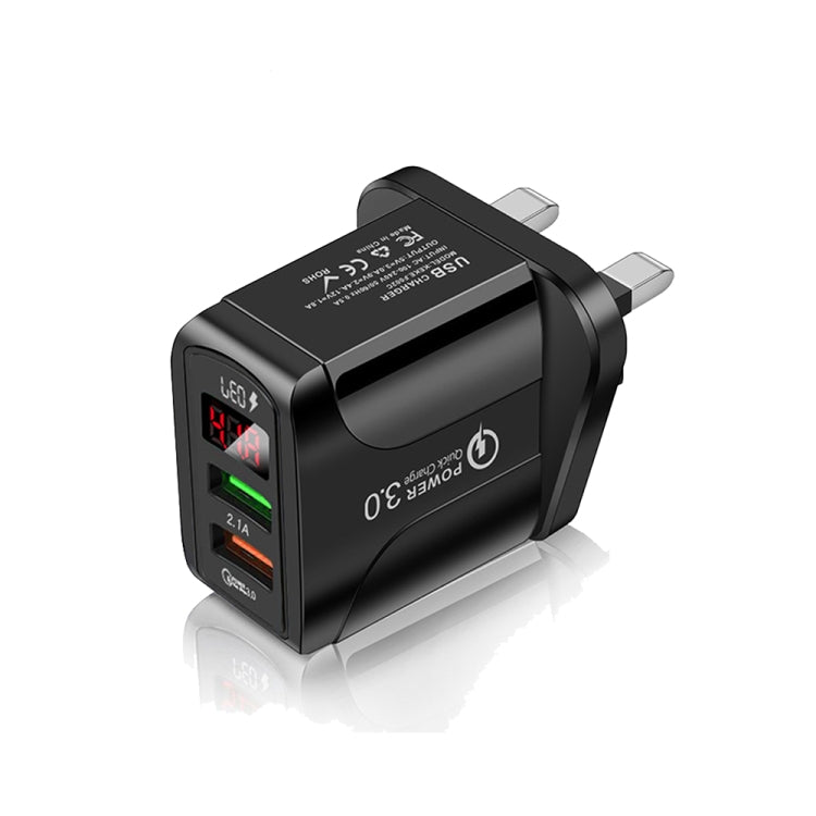 F002C QC3.0 USB + USB 2.0 고속 충전기 LED 디지털 디스플레이 탑재 휴대폰 및 태블릿용, UK 플러그