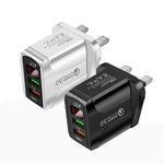 F002C QC3.0 USB + USB 2.0 고속 충전기 LED 디지털 디스플레이 탑재 휴대폰 및 태블릿용, UK 플러그