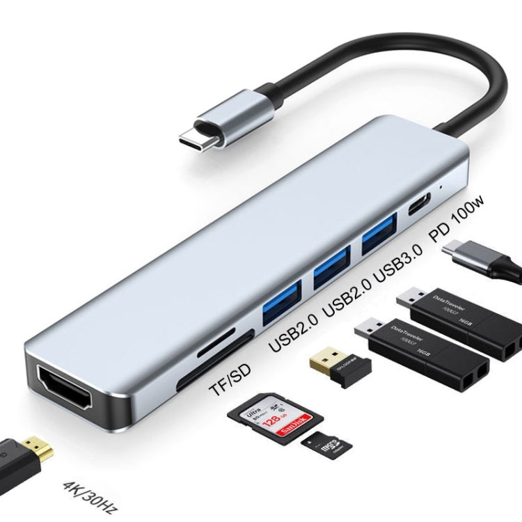 7-in-1 HDMI+SD/TF+USB2.0x2+USB3.0+PD to 타입-C 허브 도킹 스테이션, 7-in-1 스테이션