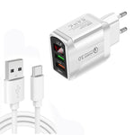 F002C QC3.0 USB + USB 2.0 LED 디지털 디스플레이 고속 충전기 USB to Type-C 데이터 케이블 포함, EU 플러그 + Type-C 케이블