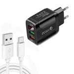 F002C QC3.0 USB + USB 2.0 LED 디지털 디스플레이 고속 충전기 USB to Type-C 데이터 케이블 포함, EU 플러그 + Type-C 케이블