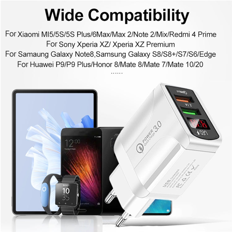 F002C QC3.0 USB + USB 2.0 LED 디지털 디스플레이 고속 충전기 USB to Type-C 데이터 케이블 포함, EU 플러그 + Type-C 케이블