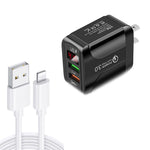 F002C QC3.0 USB + USB 2.0 LED 디지털 디스플레이 고속 충전기 USB to 8핀 데이터 케이블 포함, US 플러그, US 플러그 + 8핀 케이블