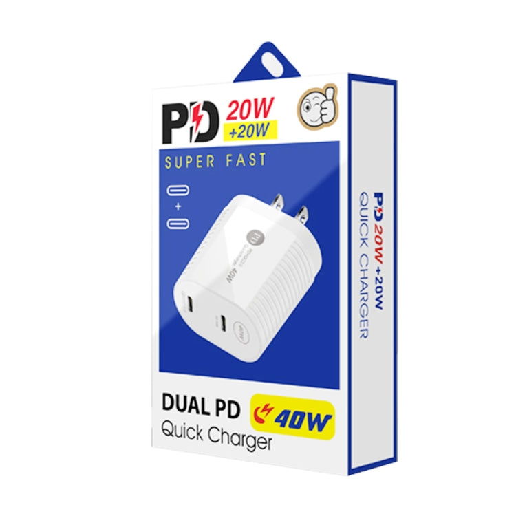 40W 듀얼 포트 PD / Type-C 고속 충전기 아이폰 / 아이패드 시리즈용, US 플러그, US 플러그