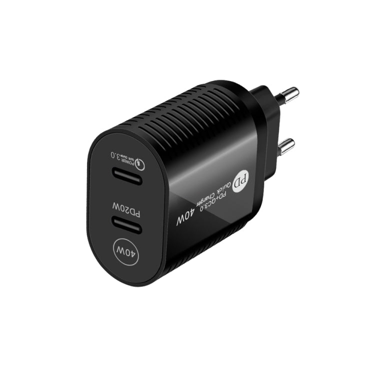 40W 듀얼 포트 PD / Type-C 고속 충전기 아이폰 / 아이패드 시리즈용, EU 플러그, EU 플러그