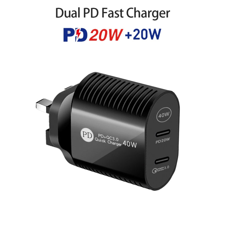 40W 듀얼 포트 PD / Type-C 고속 충전기 아이폰 / 아이패드 시리즈용, UK 플러그, UK 플러그