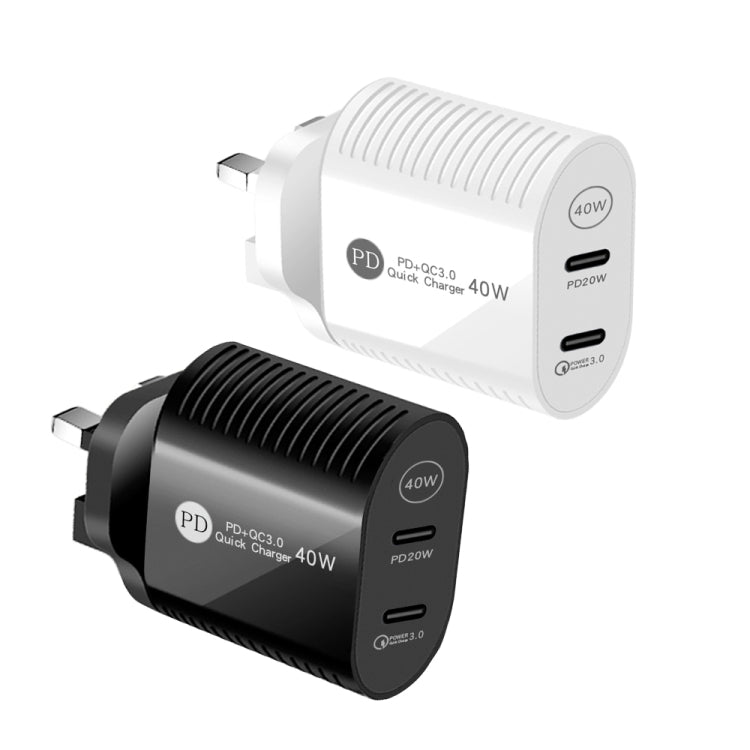 40W 듀얼 포트 PD / Type-C 고속 충전기 아이폰 / 아이패드 시리즈용, UK 플러그, UK 플러그
