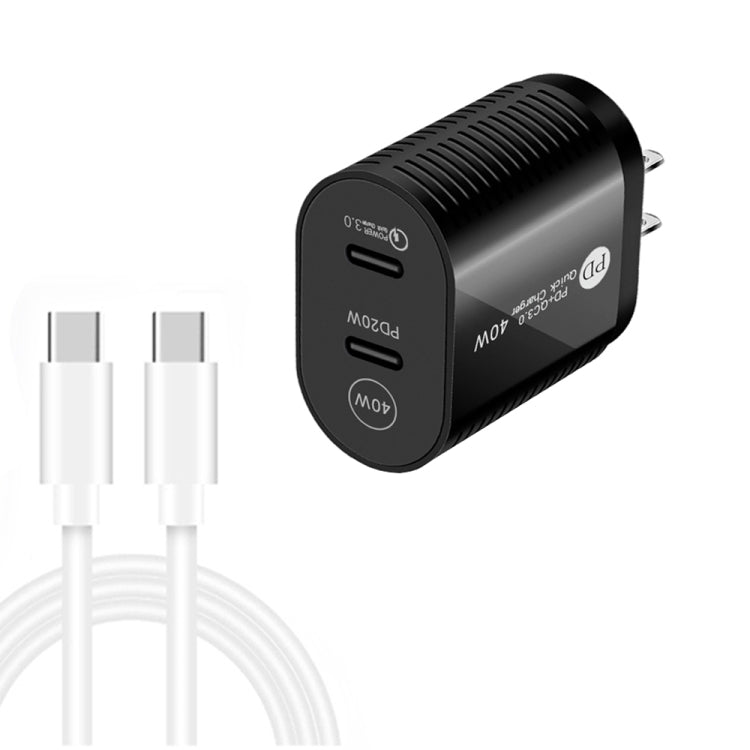 40W 듀얼 포트 PD / Type-C 고속 충전기 Type-C to Type-C 데이터 케이블 포함, US 플러그 + Type-C to Type-C 케이블